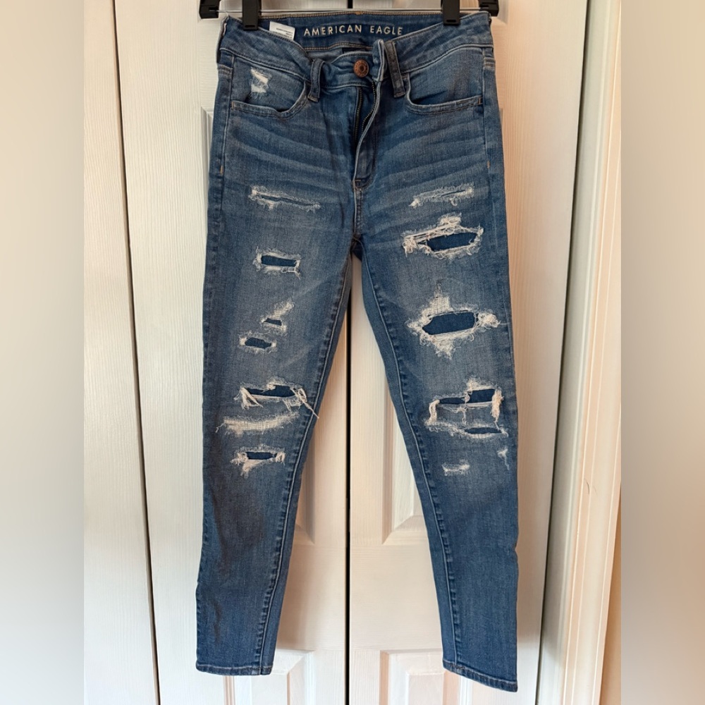 American Eagle Outfitters Blue Skinny Jeans Distressed Style